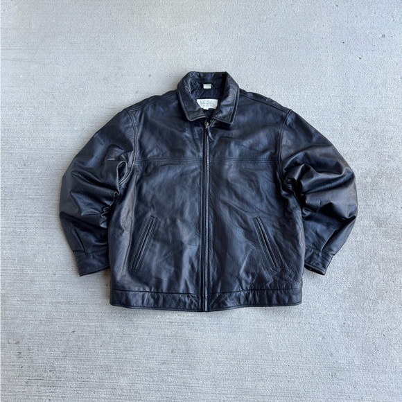 VTG 90s St. Johns Bay Black Genuine Leather Bomber Aviator VTG 90s St. Johns Bay Black Genuine Leather Bomber Aviator